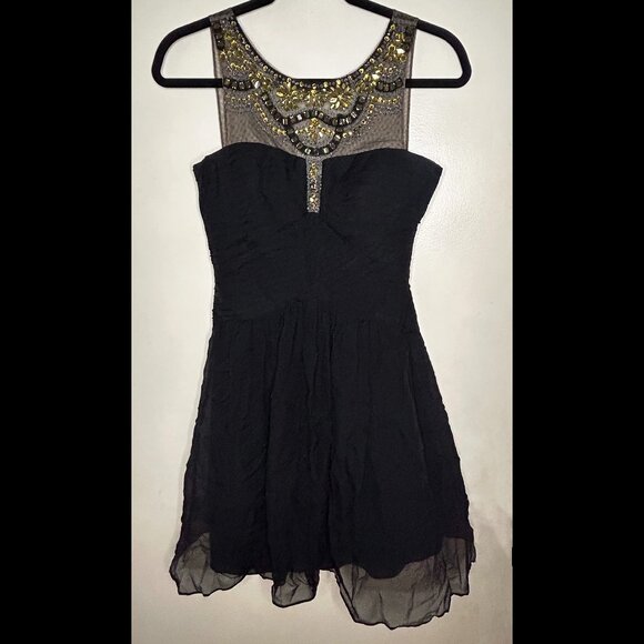 BCBGMAXAZRIA Black Silk Sleeveless Beaded Julissa Cocktail Dress Sz 0 - Picture 1 of 4